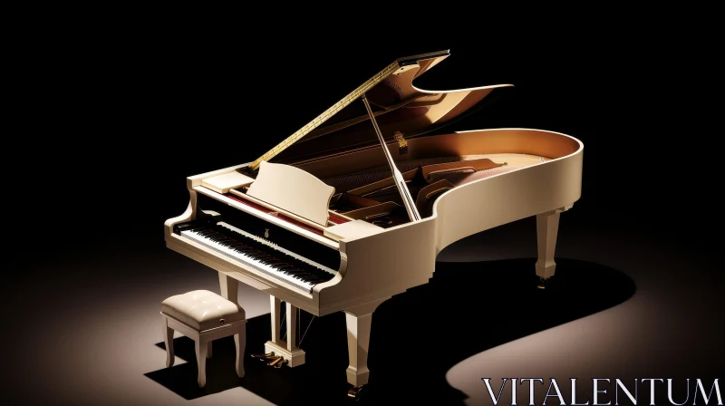 White Grand Piano in Dark Room | 3D Rendering AI Image