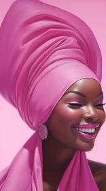 Beautiful African Woman Portrait in Pink Head Wrap
