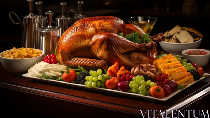 Delicious Roasted Turkey with Fruits and Vegetables AI Image