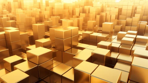Golden Cityscape: Illuminated Gold Cubes in Radiant Light
