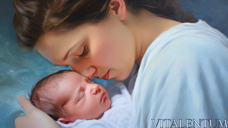 AI ART Mother and Newborn Baby Painting