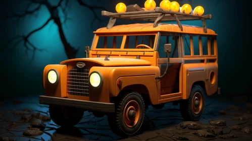 Orange Land Rover with Lights in the Dark | Detailed Character Design