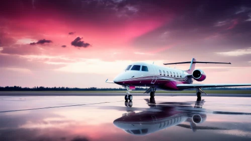 Private Jet at Sunset on Runway