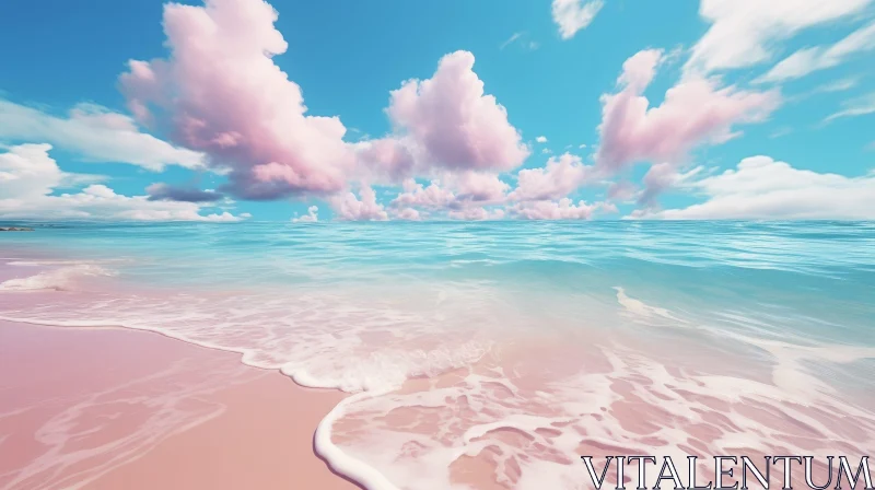 AI ART Tranquil Beach with Pink Sand and Blue-Green Ocean