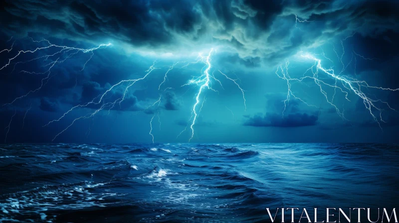 Turbulent Sea Thunderstorm - Nature's Power Display AI Image