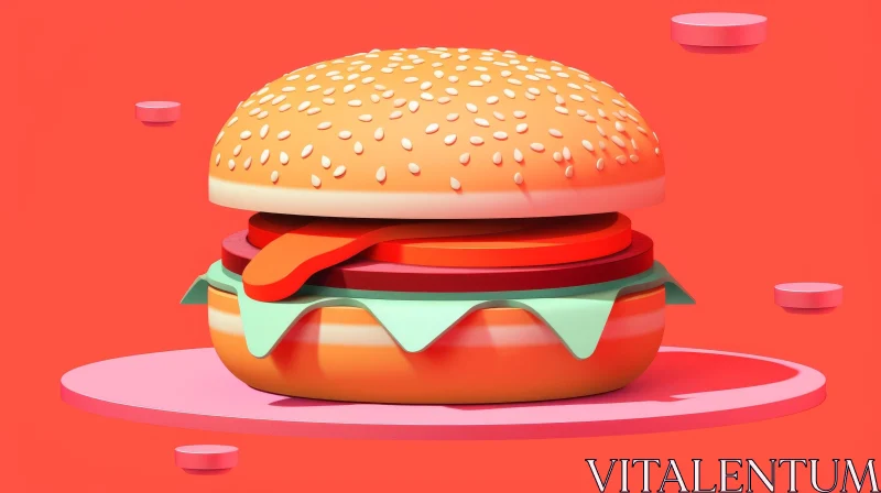 Whimsical 3D Hamburger Art on Pink Podium AI Image