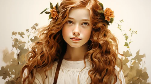Young Girl Portrait with Red Hair and Flower Crown