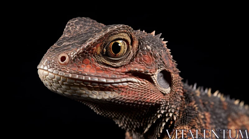 Close-up Lizard with Brown and Red Scales AI Image