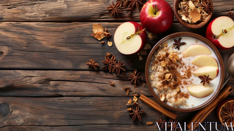Delicious Oatmeal Bowl with Apples and Cinnamon AI Image