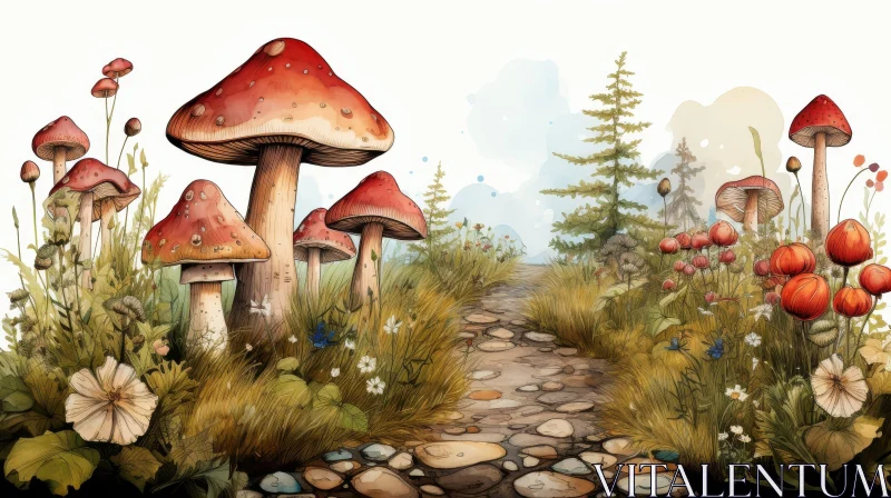 Enchanting Forest Path Watercolor Painting AI Image