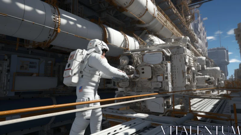 AI ART Futuristic Astronaut in NASA Spacesuit on Space Station