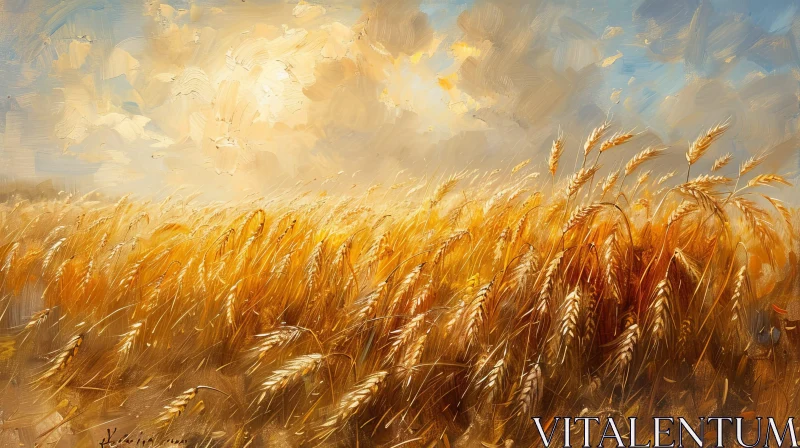 AI ART Golden Wheat Field Painting - Tranquil Nature Art