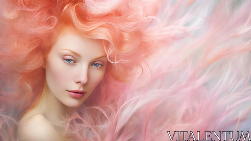 Pink-haired Woman Portrait in Ethereal Setting AI Image