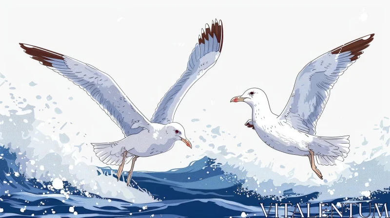 Seagulls Flying Over Sea | Beautiful Nature Scene AI Image
