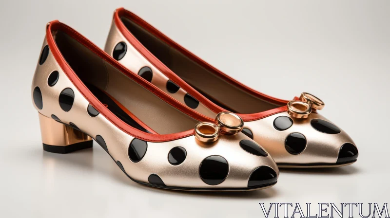 Stylish Gold Polka Dot Shoes with Red Trim AI Image