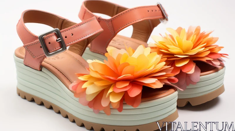 Stylish Women's Orange Leather Floral Sandals AI Image