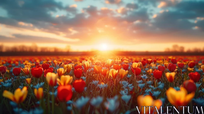 Sunset Tulip Field Landscape AI Image