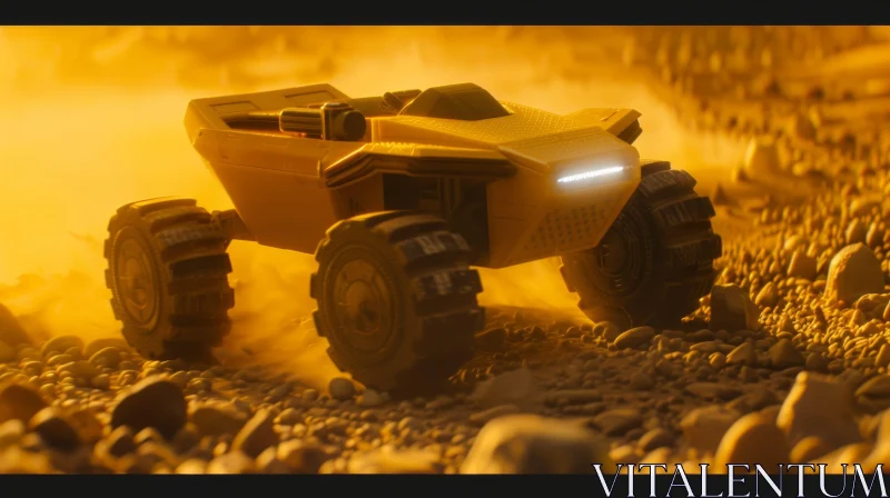 AI ART Yellow Futuristic Rover on Rocky Surface
