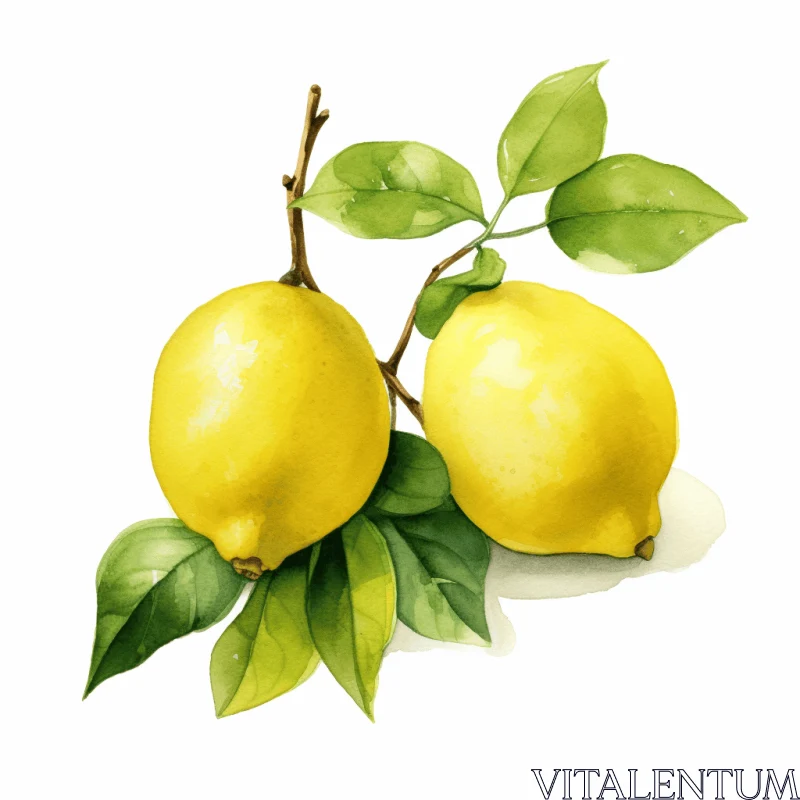 Captivating Watercolor Illustration of Lemons with Leaves and Vines AI Image
