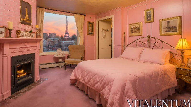 Chic Pink Bedroom Decor with Parisian Flair AI Image