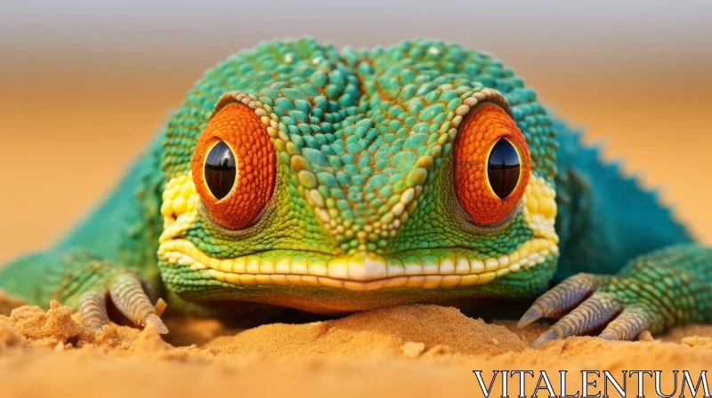 Close-Up Lizard Face on Sandy Surface AI Image