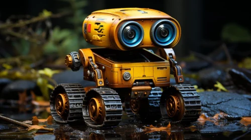Curious Yellow Robot in Forest | 3D Rendering