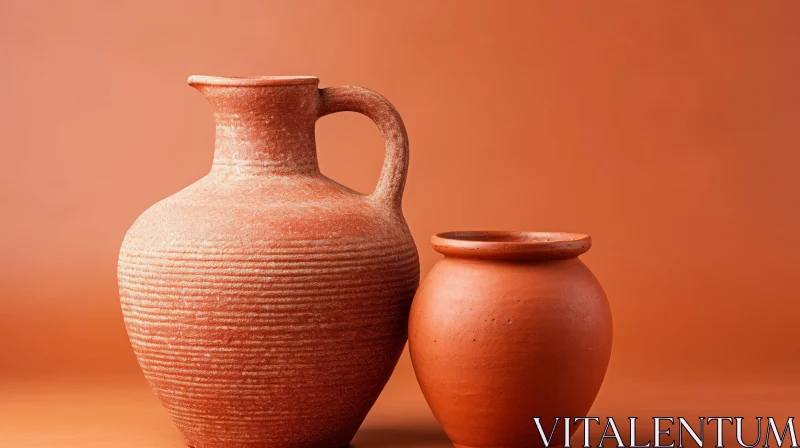 AI ART Earthenware Clay Pots on Brown Background