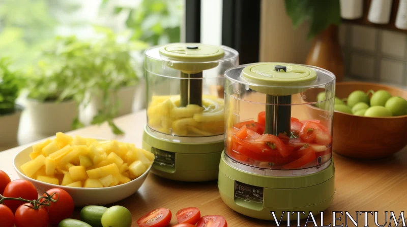 Food Chopper with Yellow Fruit and Red Tomatoes AI Image