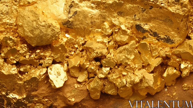 Golden Nuggets and Rocks in Dark Brown Rock AI Image