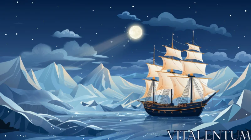 Night Sailing Ship Adventure AI Image