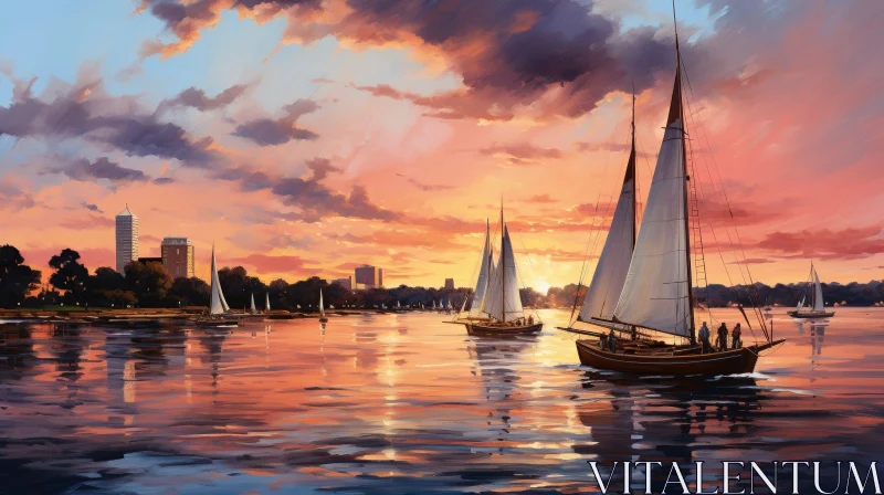 Sunset Sailboat Race Painting AI Image
