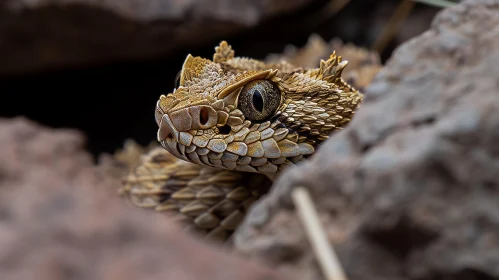 Venomous Horned Viper Snake Close-Up