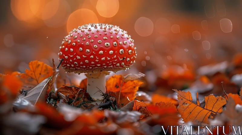 Detailed Red Mushroom Close-Up in Forest AI Image