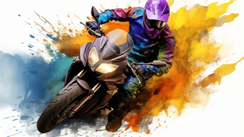 Exciting Motorcyclist Ride in Colorful Scene
