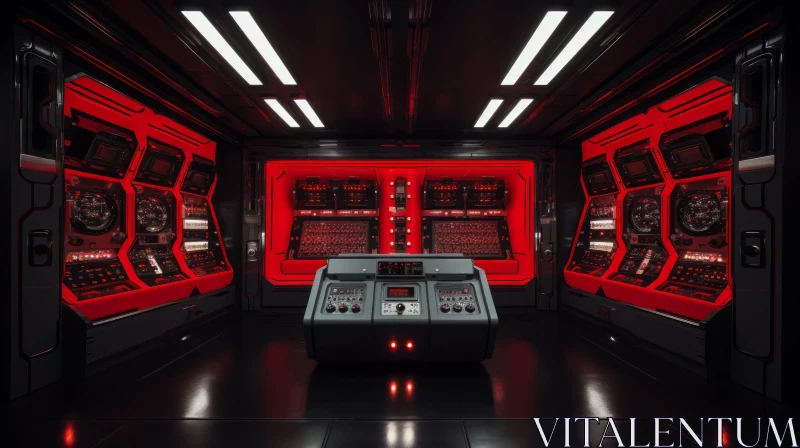 Futuristic Control Room - Red Lights and Mystery AI Image
