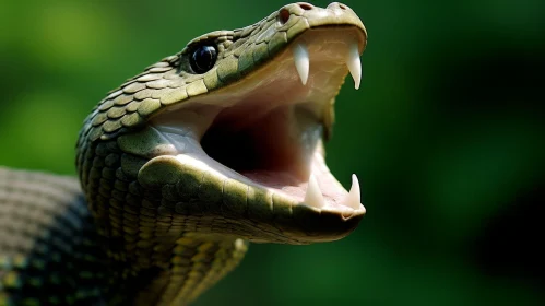 Menacing Green Snake Close-Up in Nature