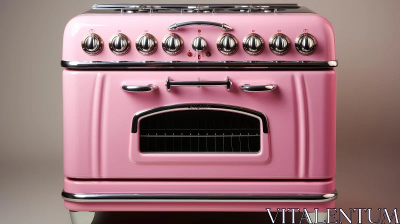 AI ART Pink Retro-Style Gas Stove with Six Burners and Large Oven
