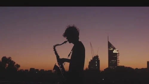 Saxophone Player Silhouette at Sunset