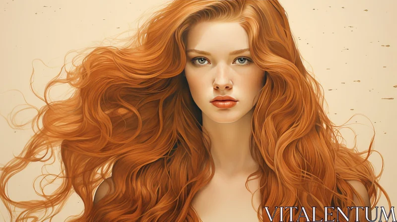 Beautiful Young Woman Portrait with Red Hair AI Image