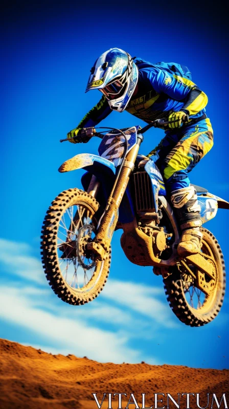 Extreme Motocross Jump Over Sand Dune AI Image