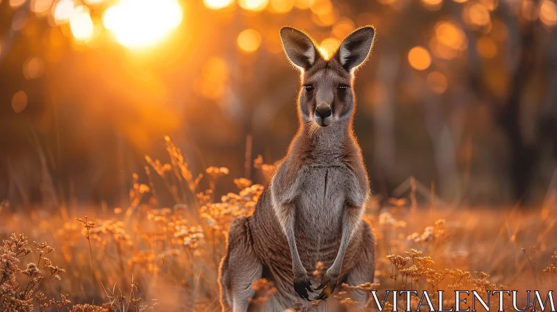 Majestic Kangaroo Portrait in Sunset Field AI Image