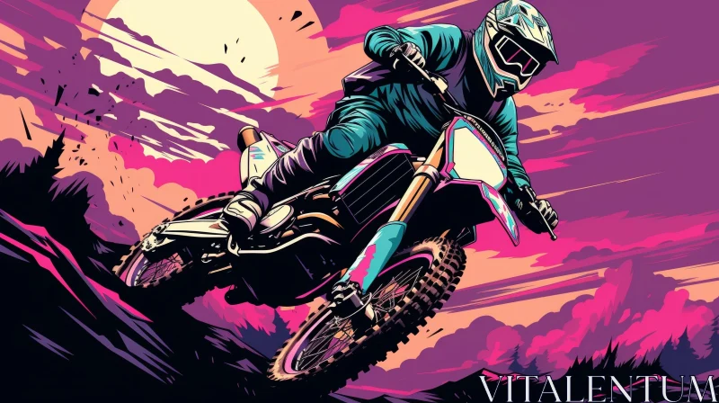 Motocross Rider Sunset Illustration AI Image