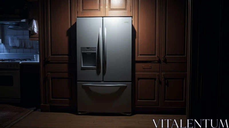 Night Kitchen Scene with Open Refrigerator AI Image