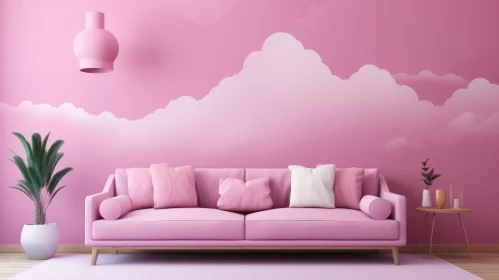 Pink Living Room 3D Rendering - Soft and Inviting Design