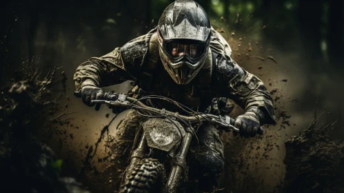 Action-Packed Dirt Bike Rider in Forest