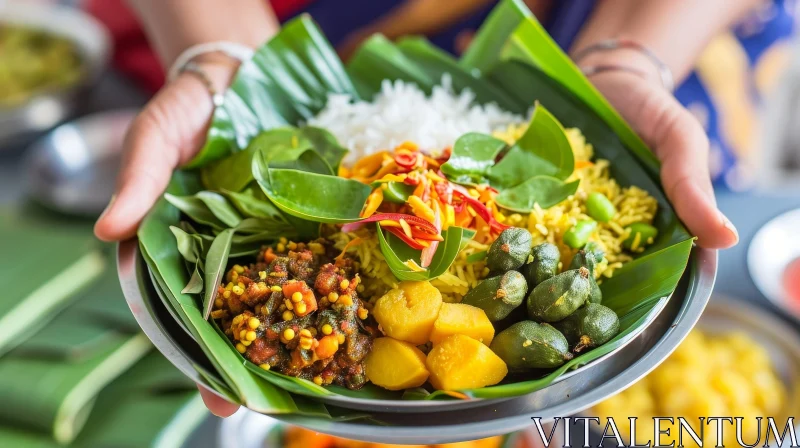 Authentic Indian Meal on Banana Leaf AI Image