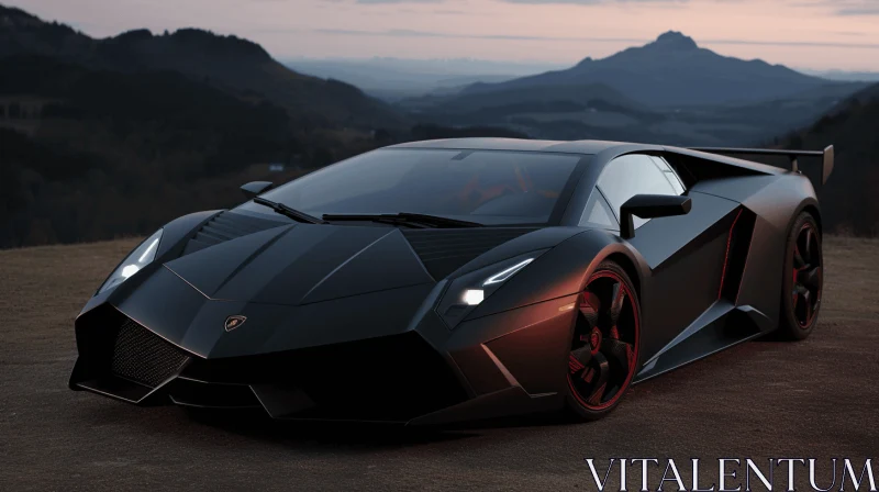 Black Lamborghini Sports Car on Mountains - Maya Rendered AI Image