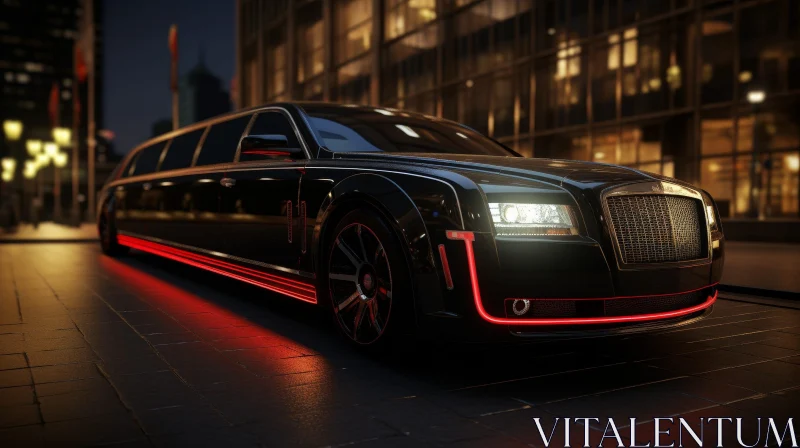 Luxury Black Limousine on City Street at Night AI Image