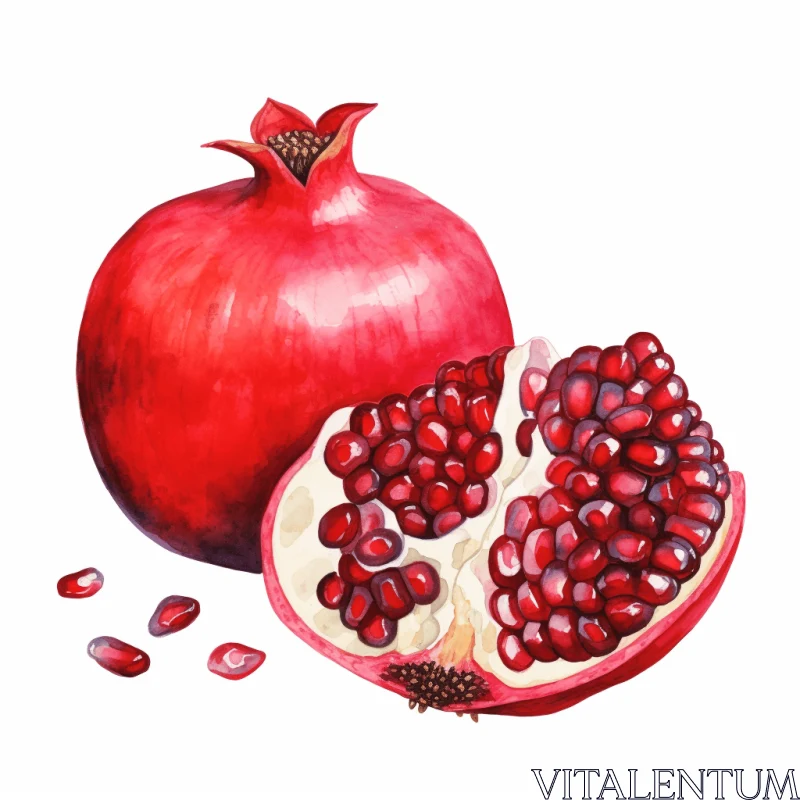 Red Pomegranate Watercolor Illustration - Realistic and Vibrant AI Image
