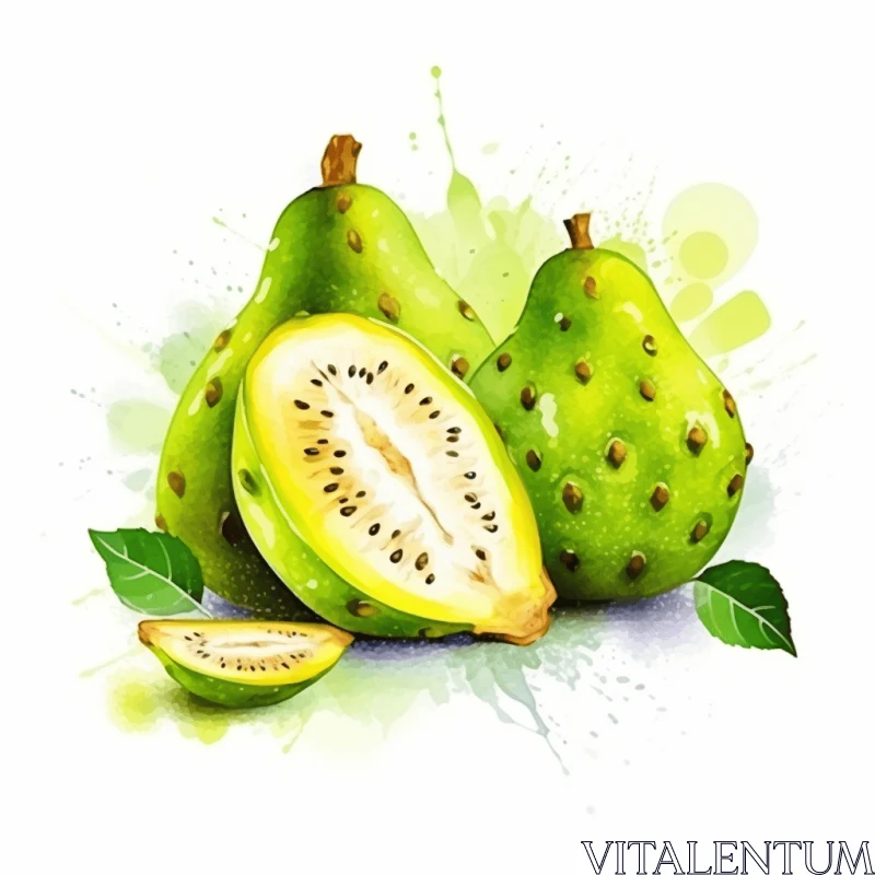 Vibrant Watercolor Illustration of Kiwi Fruits | Mughal Painting Style AI Image